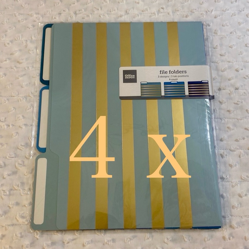 NWT Office Depot Blue and Gold File Folders (4)